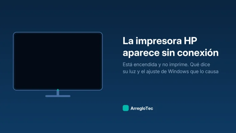 Ilustración de una impresora encendida que aparece como sin conexión en el ordenador