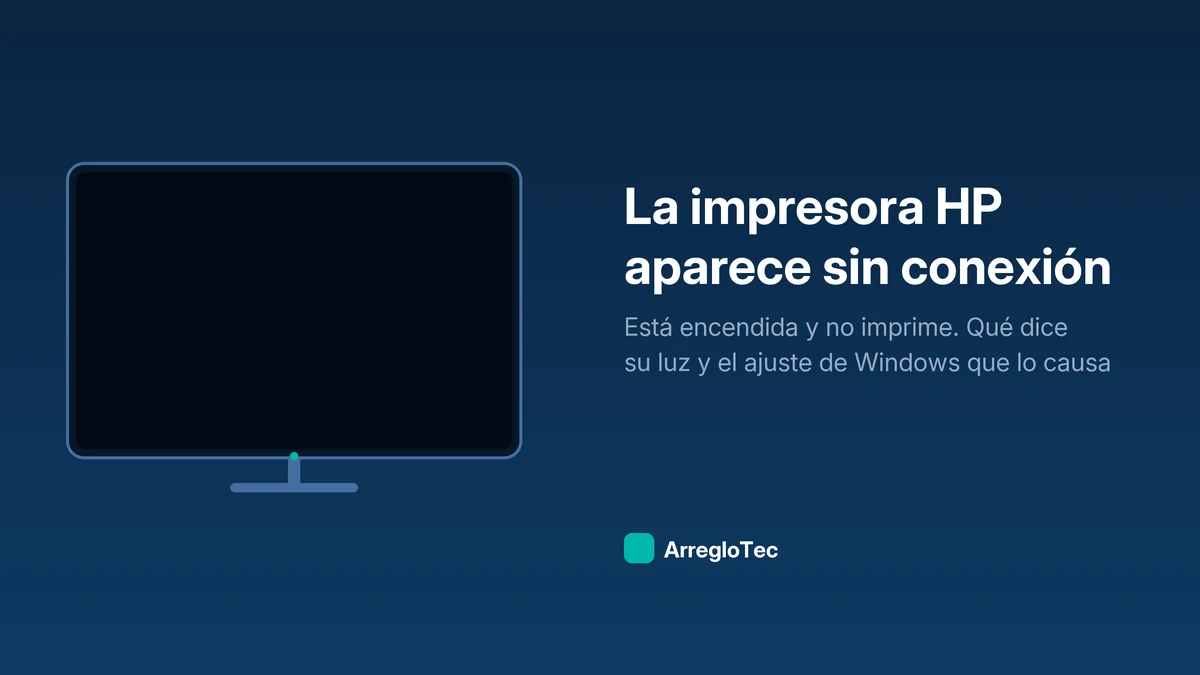Ilustración de una impresora encendida que aparece como sin conexión en el ordenador