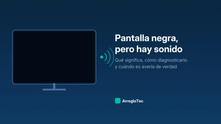 Ilustración de un televisor encendido con la pantalla completamente negra mientras emite sonido